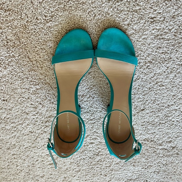 COPY - Stuart Weitzman 75 Nudistcurve Suede Block Heel Sandals in Turquoise- wo… - Picture 5 of 11